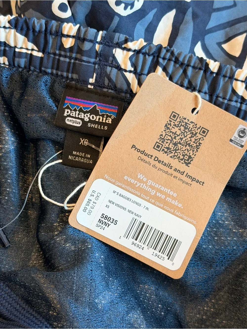 Patagonia Men’s Navy and White Geometric Swim Trunks